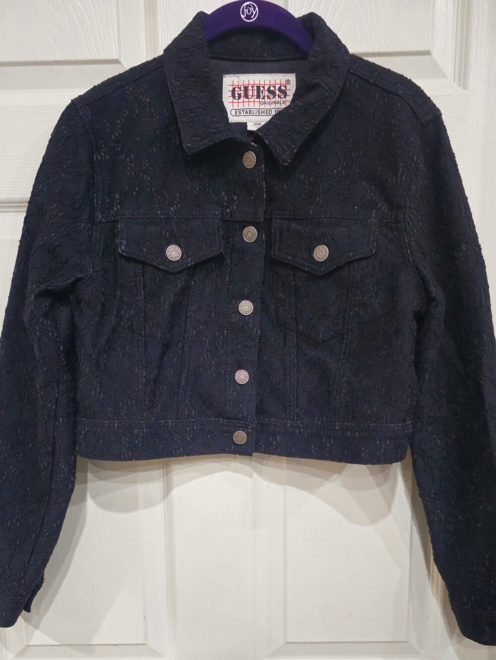 Guess Black Lace-Textured Cropped Jacket